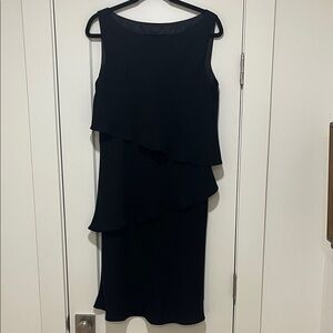 SL Fashions Elegant Black Tiered Sleeveless Layered Dress, Size 14